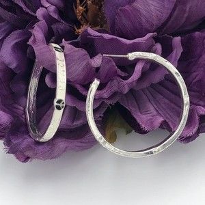 🌼 Peace Sign White Enamel Silver Hoop Earrings